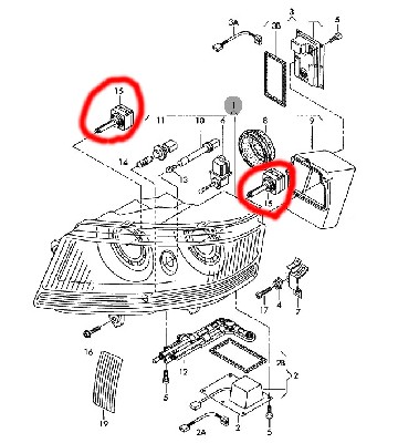 Lampa z VW Phaetona. Na czerwono zaznaczone dwa Âżarniki D1S.