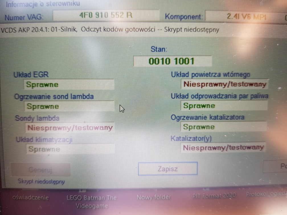 Zauważyłem, że  błędy są w odczycie kodów gotowości
