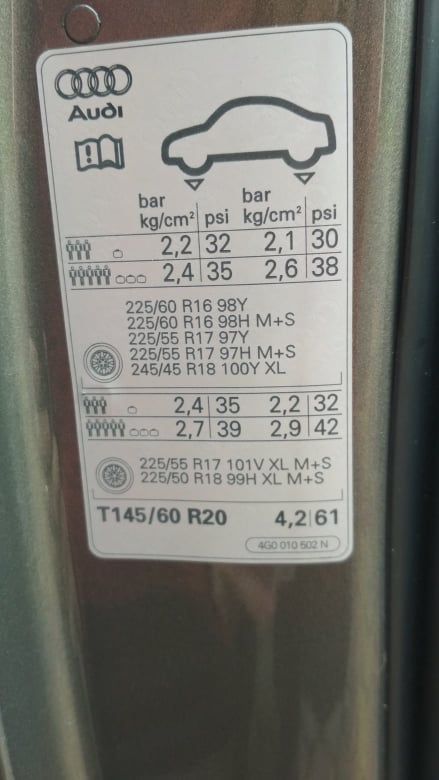 nalepka na słupku z rozmiarem opon