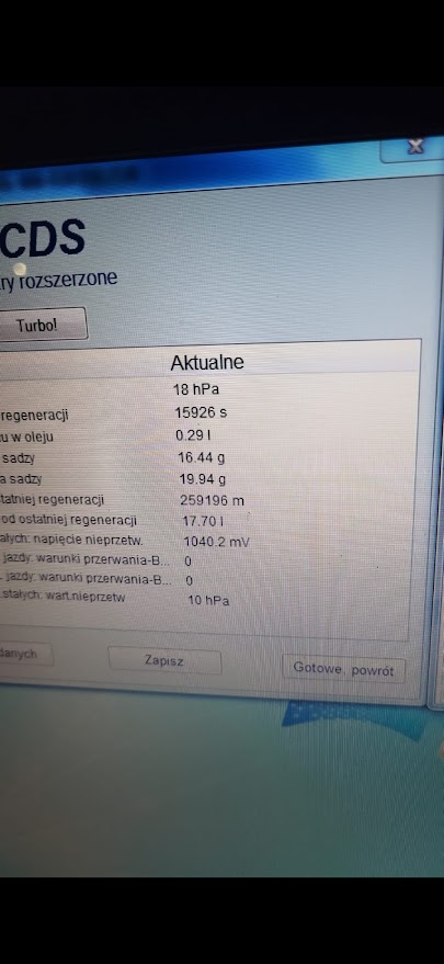 robiłem serwisowe wypalanie podczas jazdy po czym przejechałem ok 260km na trasie srednią predkoscia ok. 130km/h no i podlaczam kompa i wynik na zdj.1